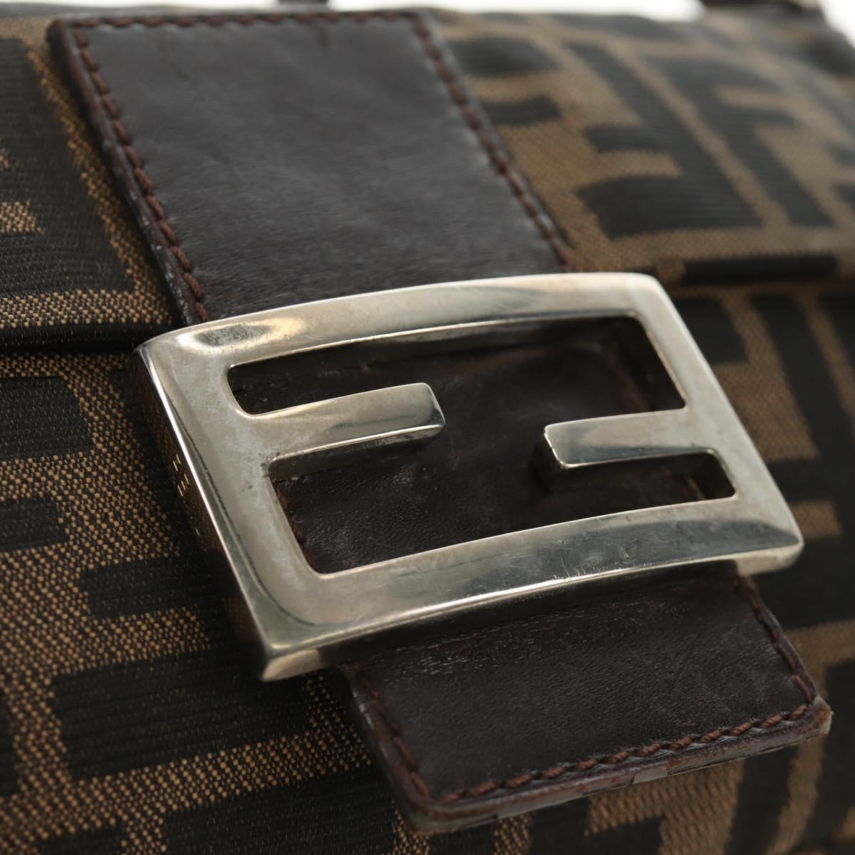 FENDI Zucca Canvas Mamma Baguette Shoulder Bag Black Brown Auth 186044SAM