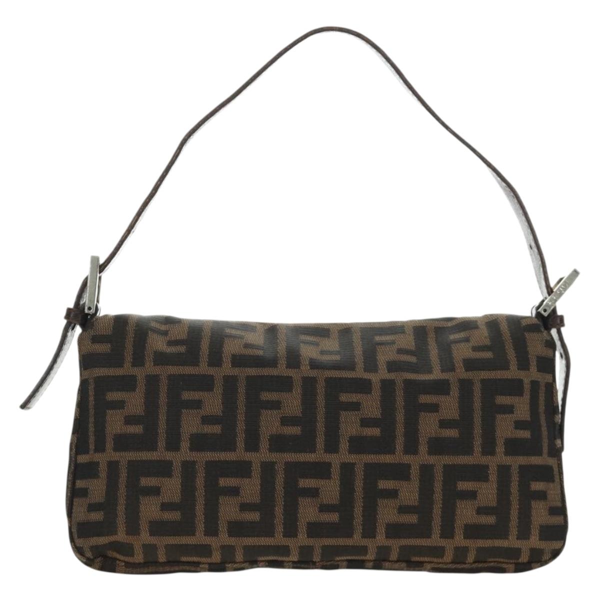 FENDI Zucca Canvas Mamma Baguette Shoulder Bag Black Brown Auth 186044SAM