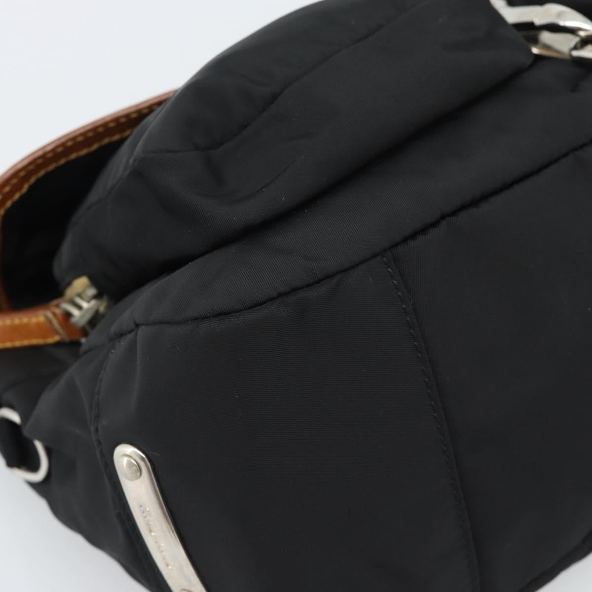 Miu Miu Shoulder Bag Nylon Black Silver Auth 186046A