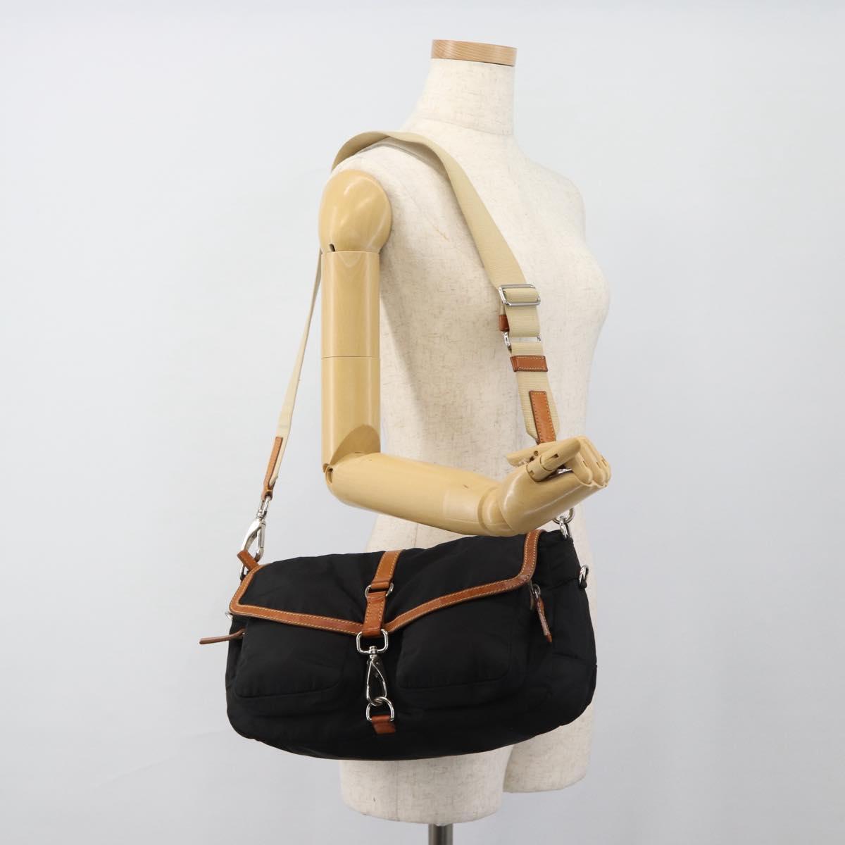 Miu Miu Shoulder Bag Nylon Black Silver Auth 186046A