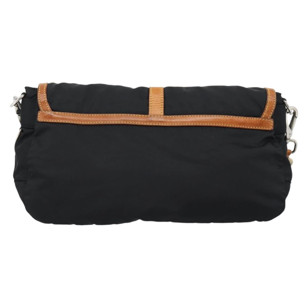 Miu Miu Shoulder Bag Nylon Black Silver Auth 186046A