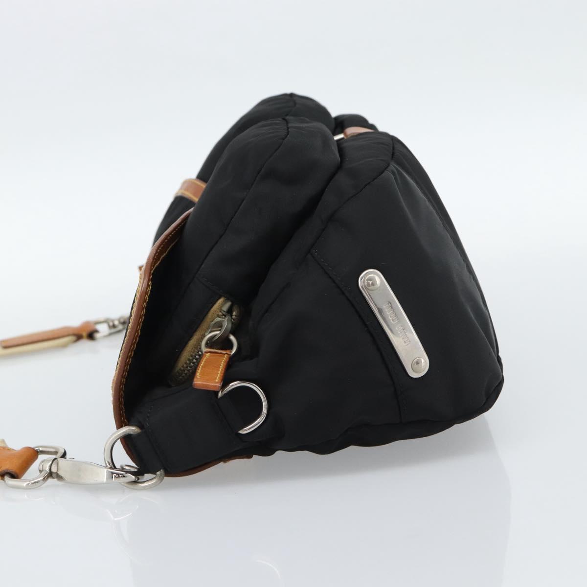 Miu Miu Shoulder Bag Nylon Black Silver Auth 186046A
