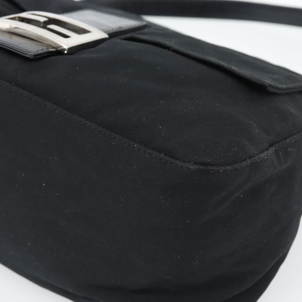 FENDI Mamma Baguette Shoulder Bag Cotton jersey Black Silver Auth 186048