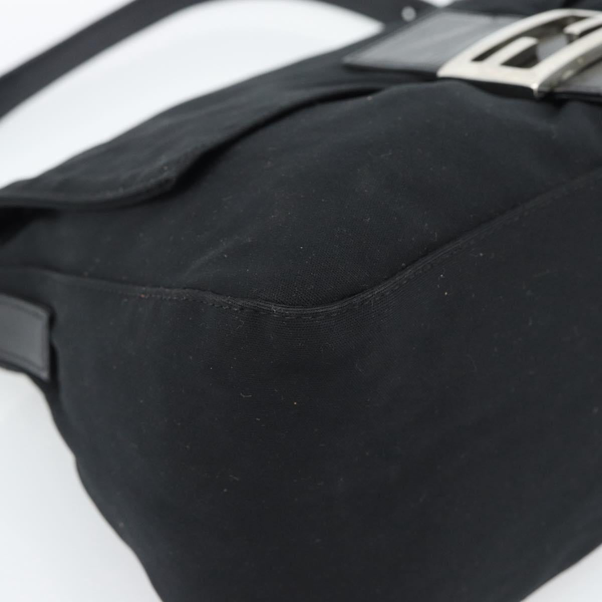 FENDI Mamma Baguette Shoulder Bag Cotton jersey Black Silver Auth 186048