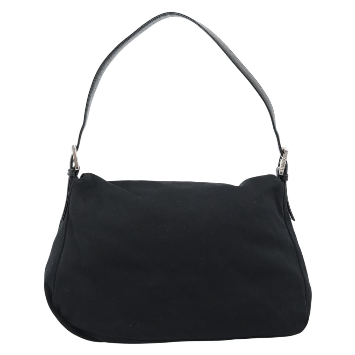 FENDI Mamma Baguette Shoulder Bag Cotton jersey Black Silver Auth 186048