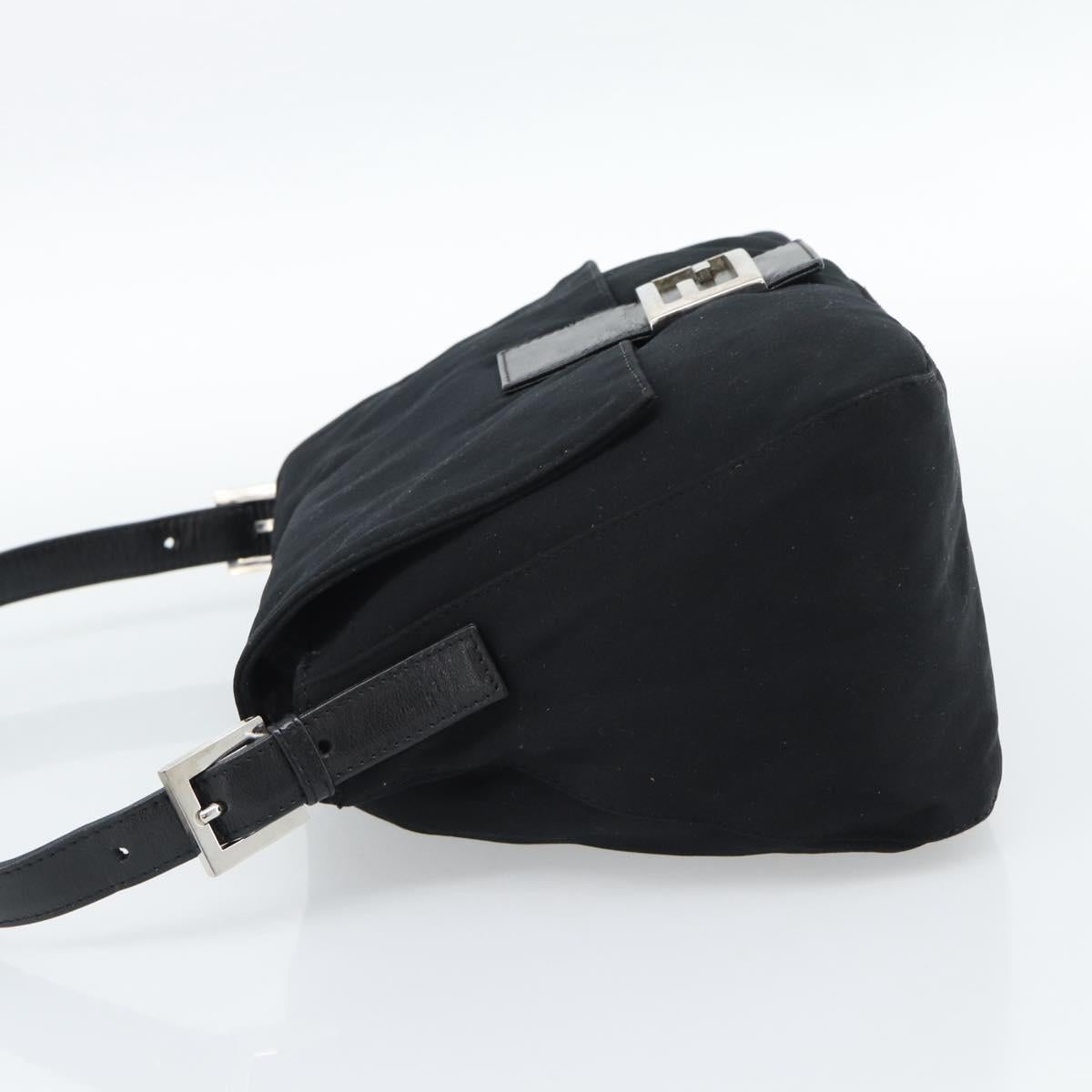 FENDI Mamma Baguette Shoulder Bag Cotton jersey Black Silver Auth 186048