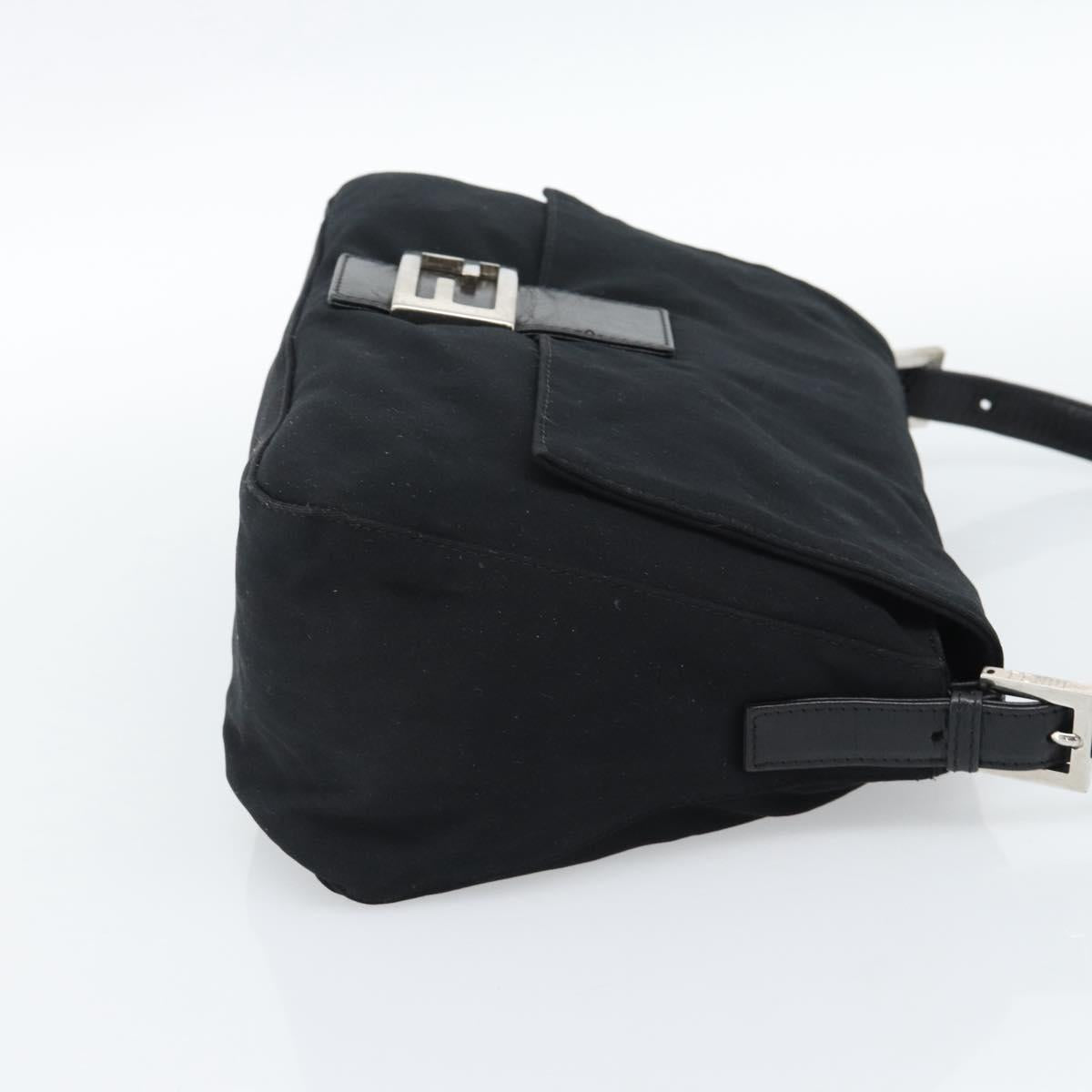 FENDI Mamma Baguette Shoulder Bag Cotton jersey Black Silver Auth 186048