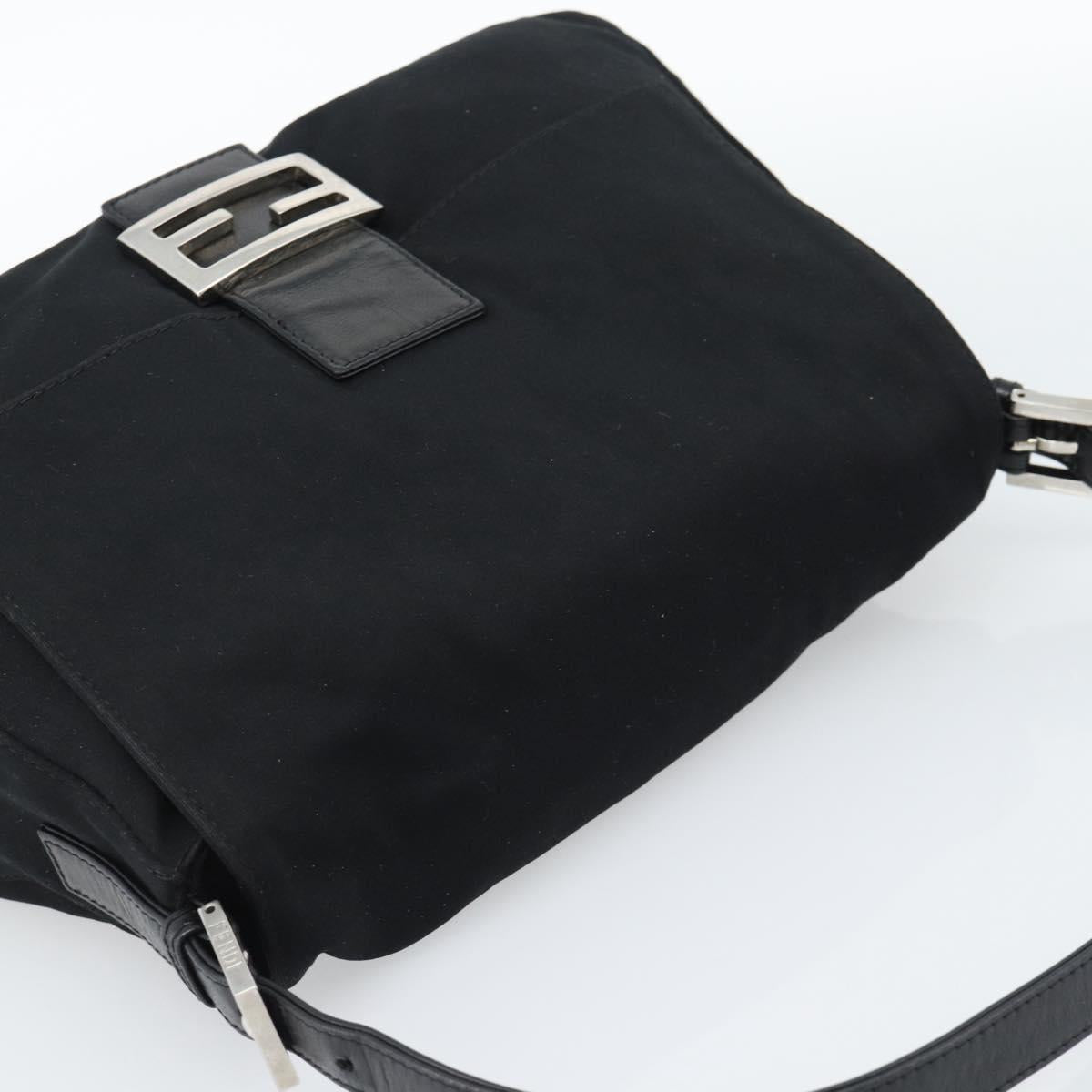 FENDI Mamma Baguette Shoulder Bag Cotton jersey Black Silver Auth 186048