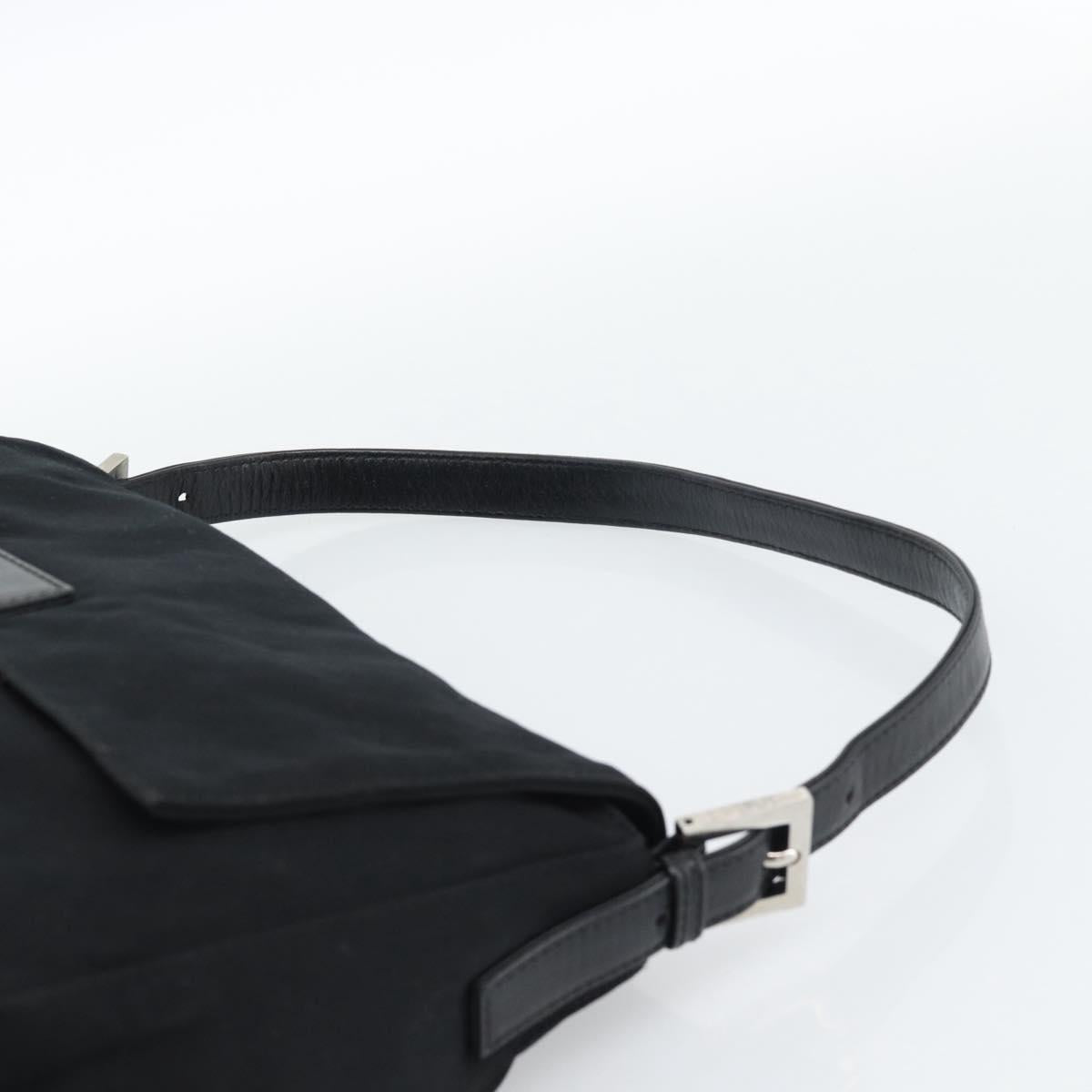 FENDI Mamma Baguette Shoulder Bag Cotton jersey Black Silver Auth 186048
