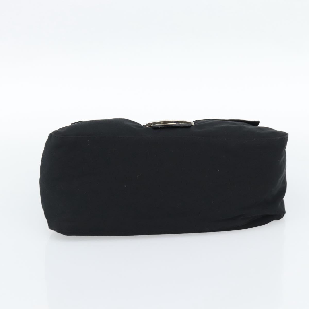 FENDI Mamma Baguette Shoulder Bag Cotton jersey Black Silver Auth 186048