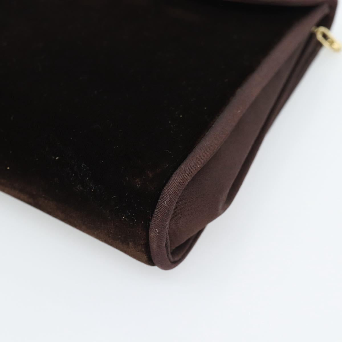 GUCCI Chain Shoulder Bag Velor Brown Gold Auth 186050A