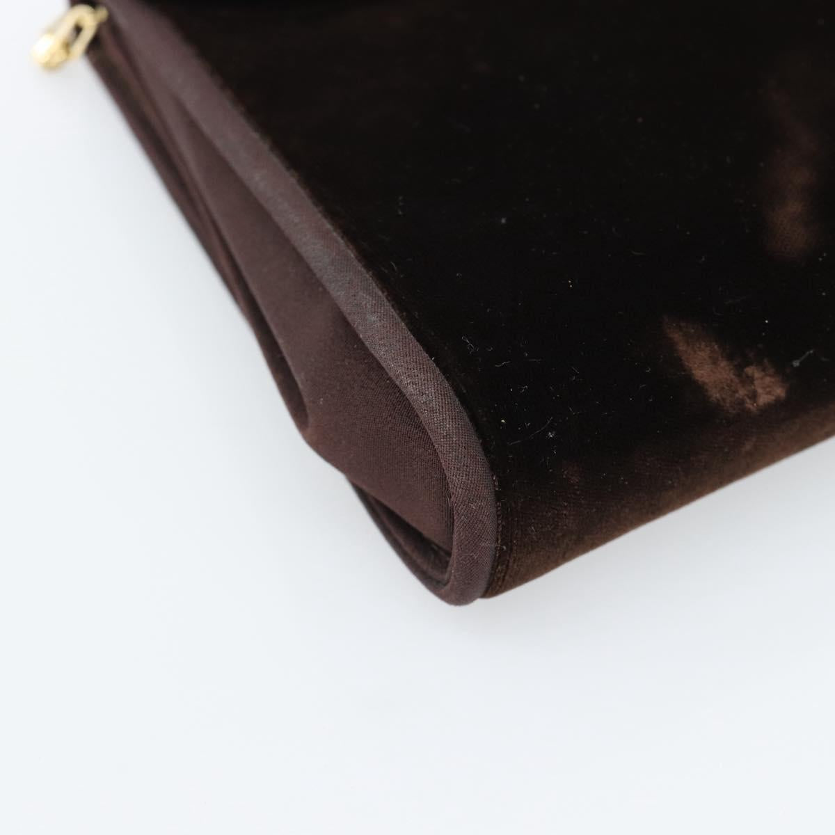 GUCCI Chain Shoulder Bag Velor Brown Gold Auth 186050A