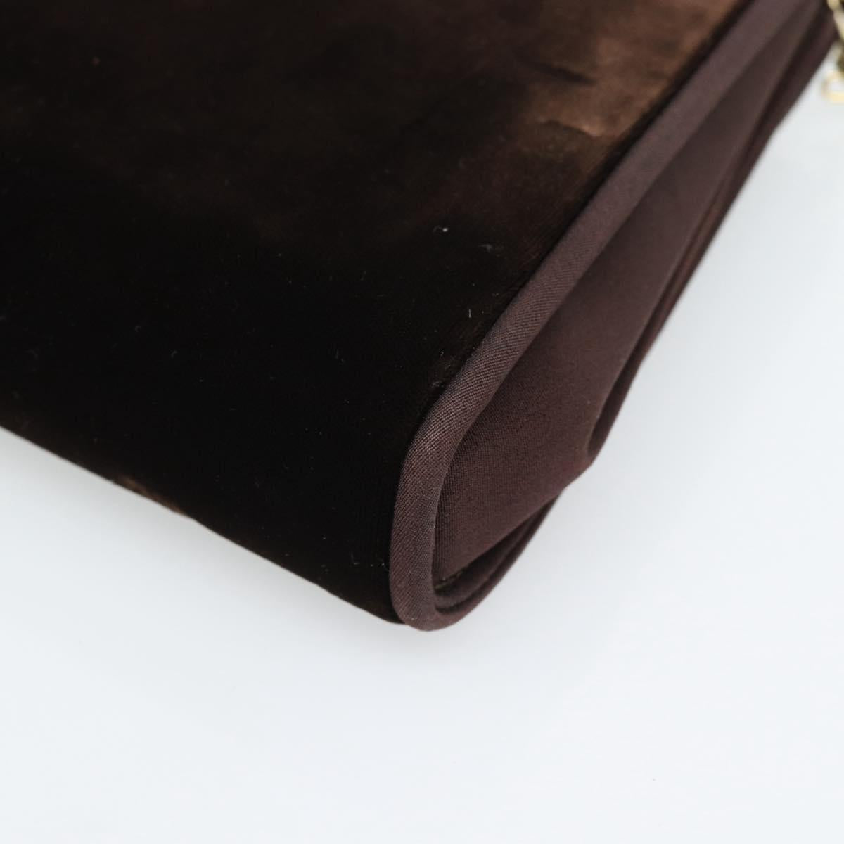 GUCCI Chain Shoulder Bag Velor Brown Gold Auth 186050A