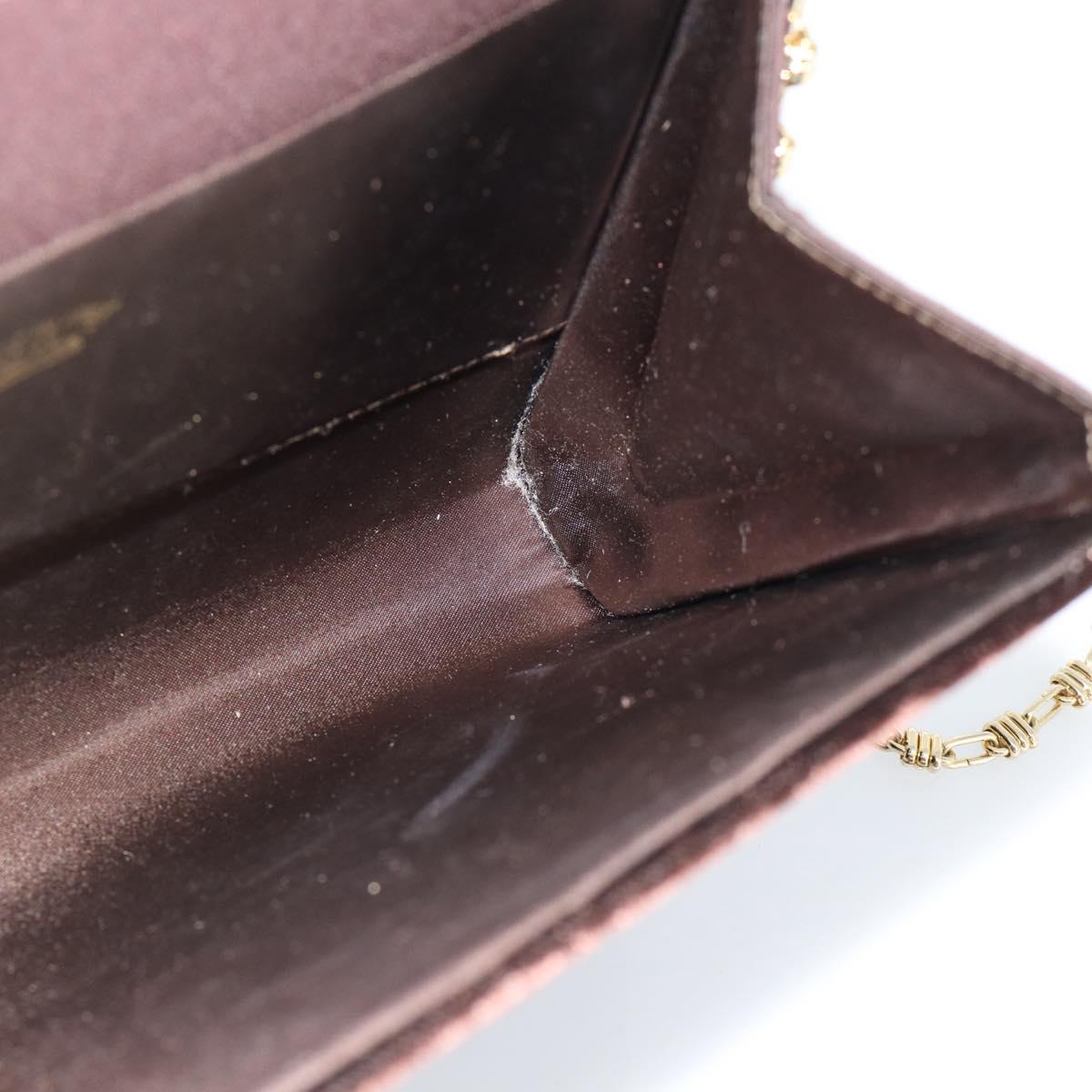 GUCCI Chain Shoulder Bag Velor Brown Gold Auth 186050A