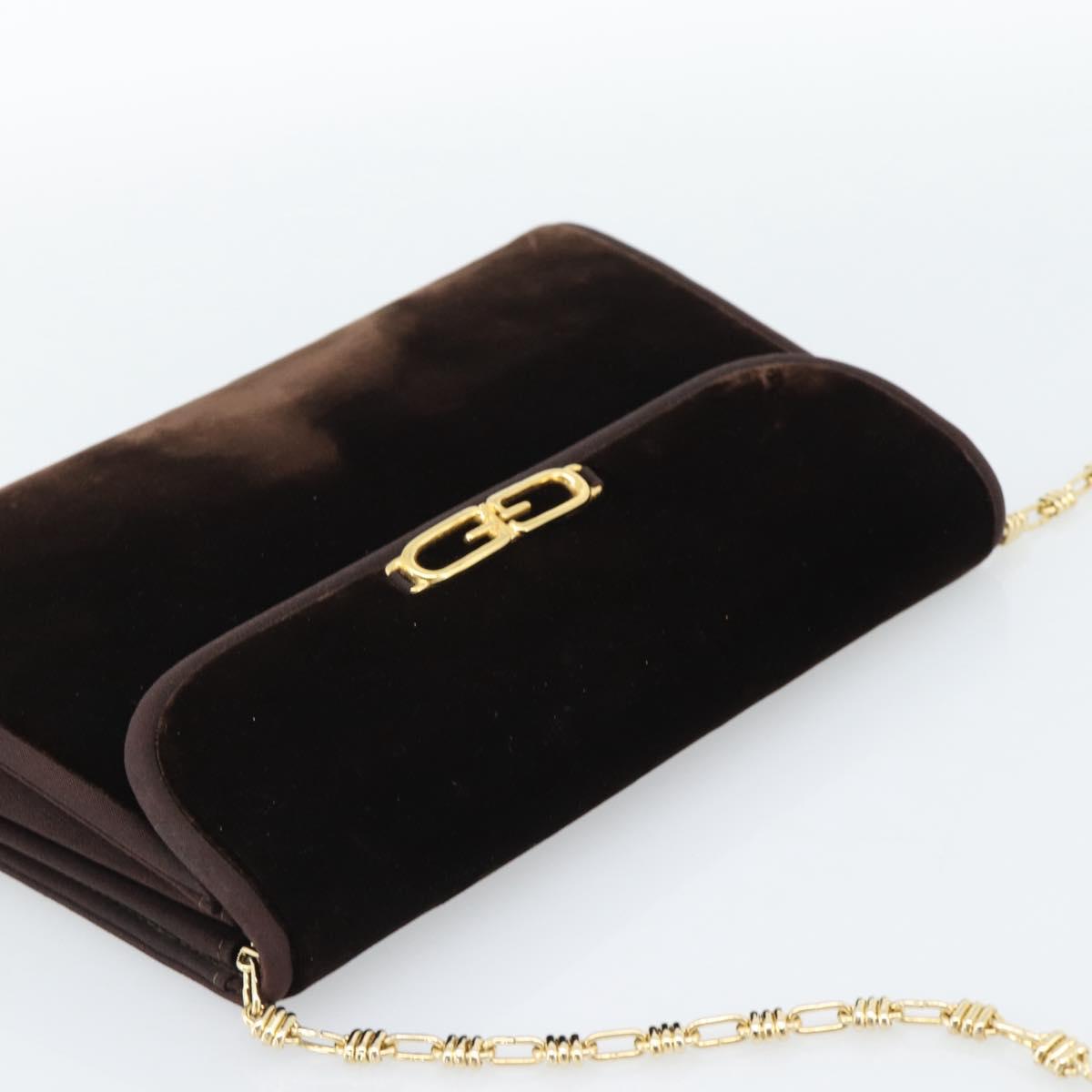 GUCCI Chain Shoulder Bag Velor Brown Gold Auth 186050A