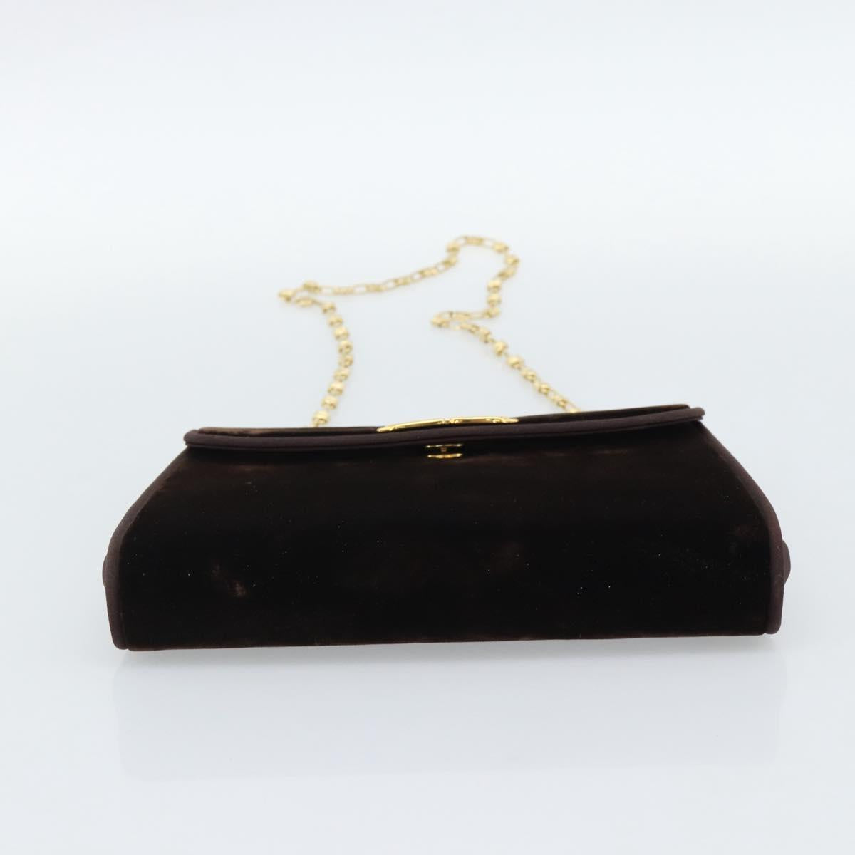 GUCCI Chain Shoulder Bag Velor Brown Gold Auth 186050A