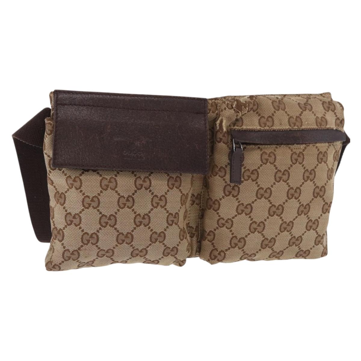 GUCCI GG Canvas Waist bag Beige Silver 28566 Auth 186052