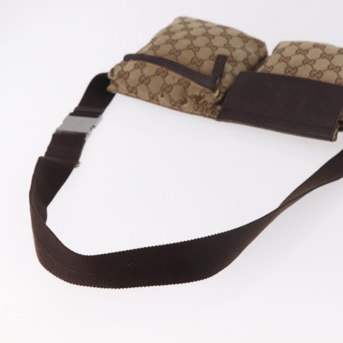 GUCCI GG Canvas Waist bag Beige Silver 28566 Auth 186052