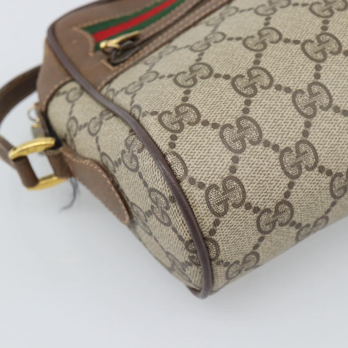 GUCCI GG Supreme Web Sherry Line Shoulder Bag PVC Beige Gold Auth 186057