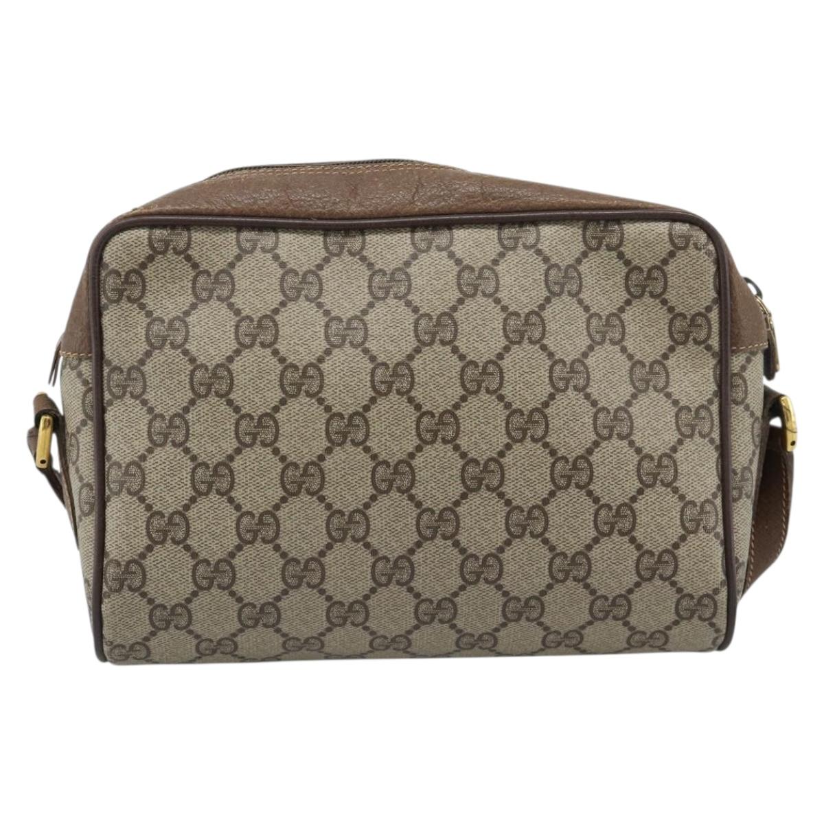 GUCCI GG Supreme Web Sherry Line Shoulder Bag PVC Beige Gold Auth 186057