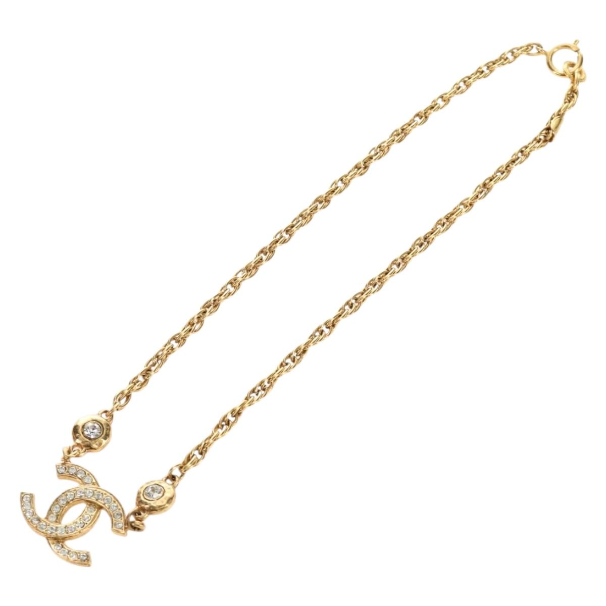 CHANEL COCO Mark Necklace metal Gold Tone CC Auth 186060M