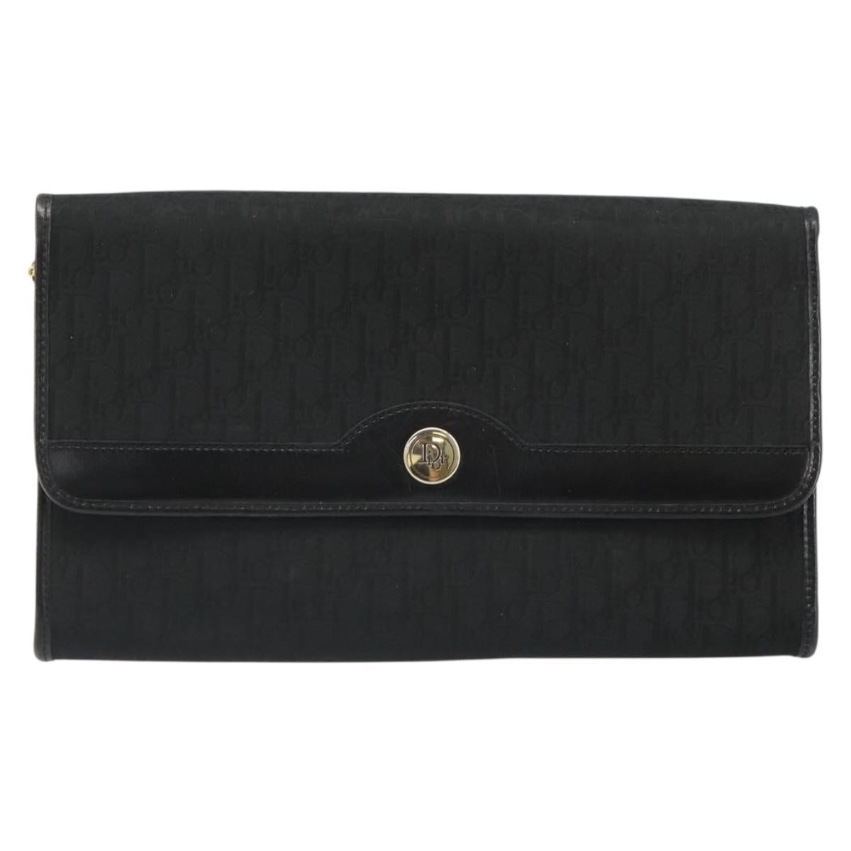 Christian Dior Trotter Canvas Chain Shoulder Bag Black Gold Auth 186061A
