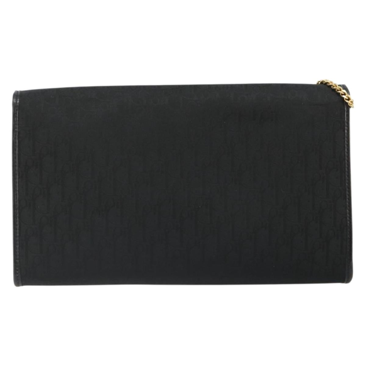 Christian Dior Trotter Canvas Chain Shoulder Bag Black Gold Auth 186061A