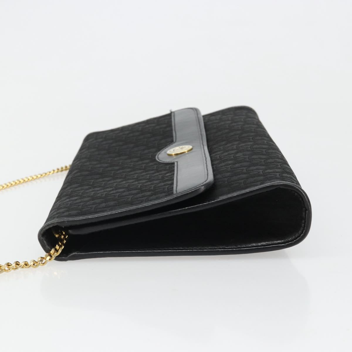 Christian Dior Trotter Canvas Chain Shoulder Bag Black Gold Auth 186061A