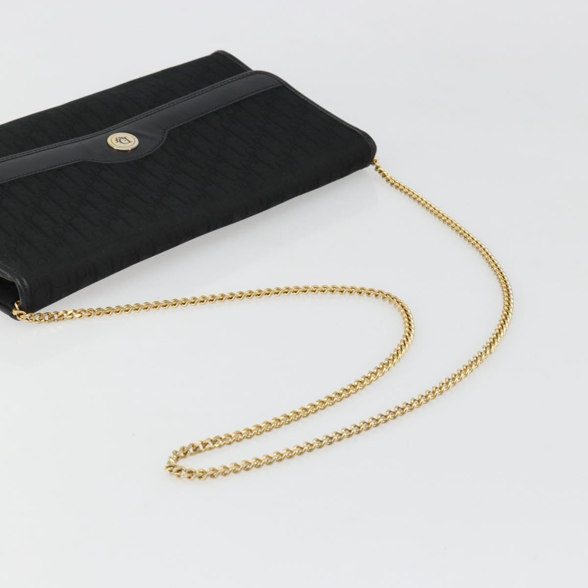Christian Dior Trotter Canvas Chain Shoulder Bag Black Gold Auth 186061A