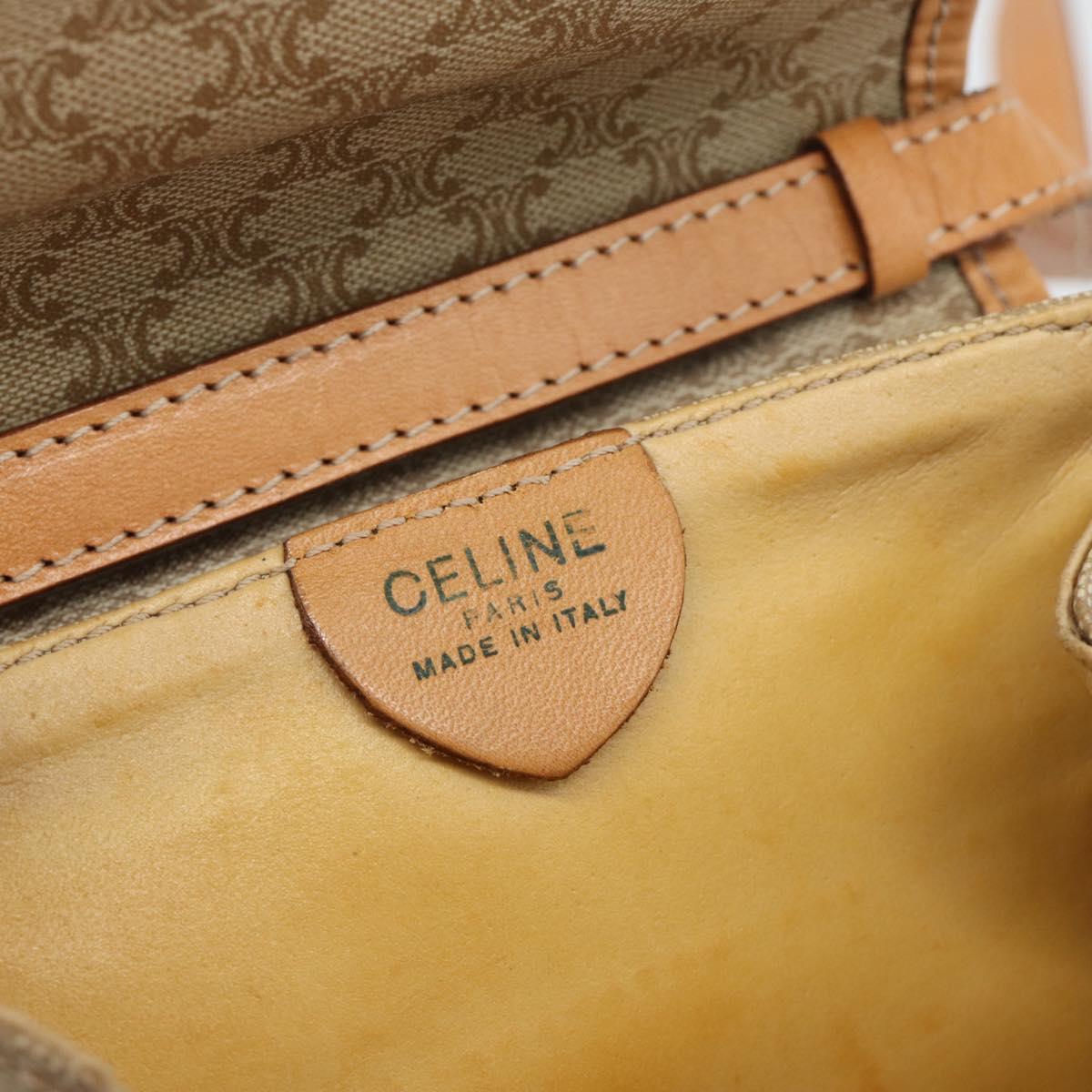 CELINE Macadam Canvas Shoulder Bag PVC Beige Gold Auth 186062A
