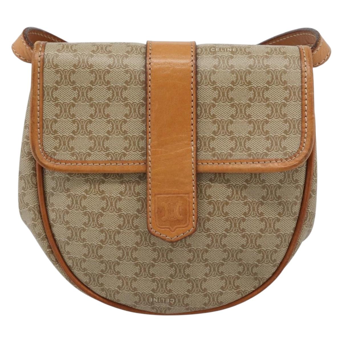 CELINE Macadam Canvas Shoulder Bag PVC Beige Gold Auth 186062A