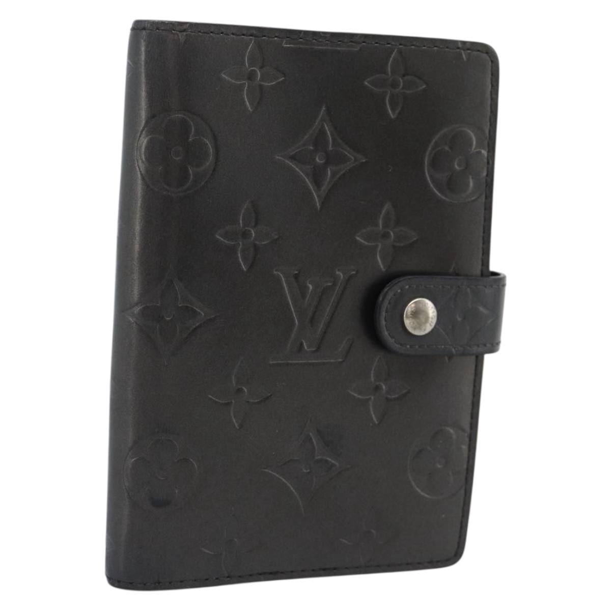 LOUIS VUITTON Monogram Mat Agenda PM Planner Cover Black R20932 LV Auth 186063A