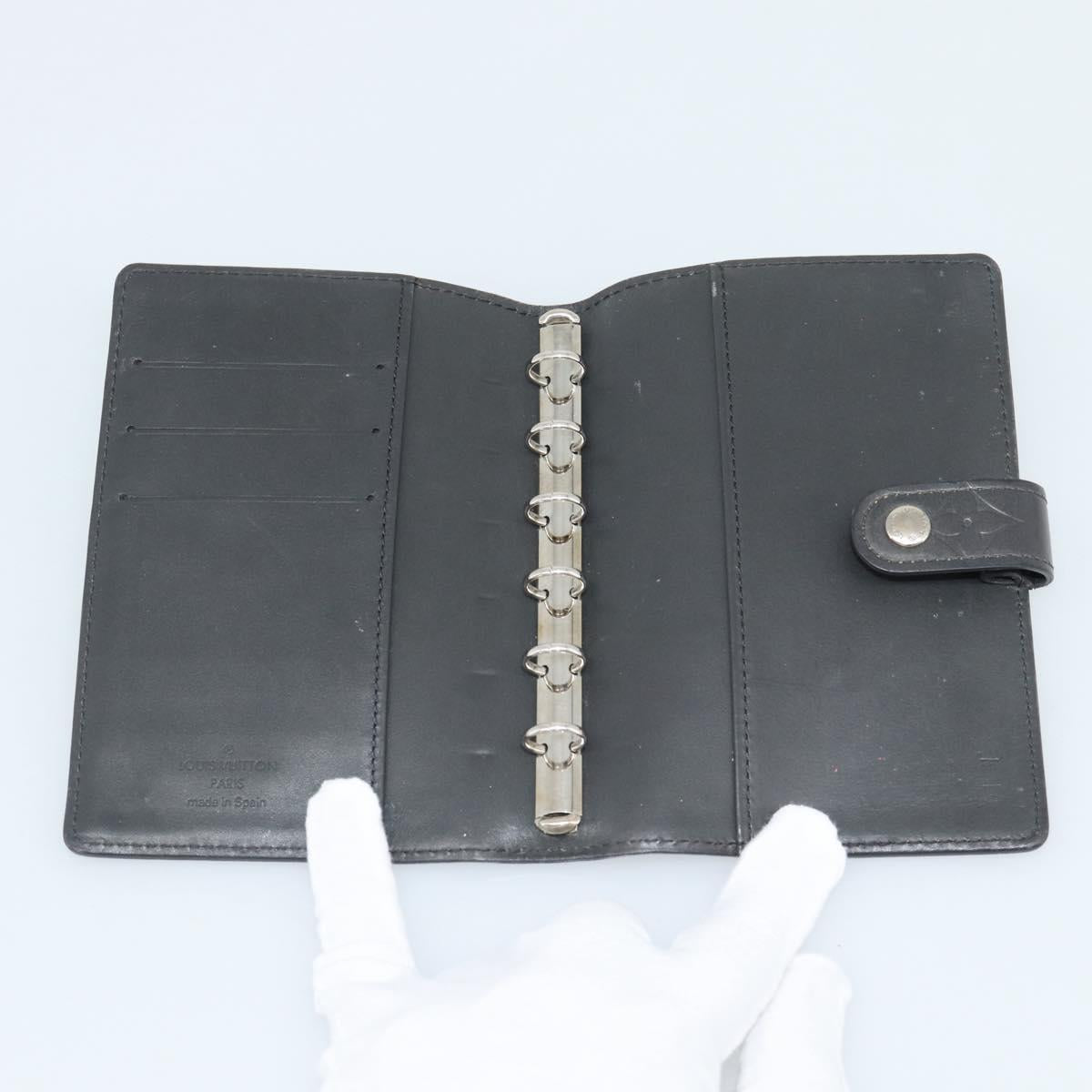 LOUIS VUITTON Monogram Mat Agenda PM Planner Cover Black R20932 LV Auth 186063A
