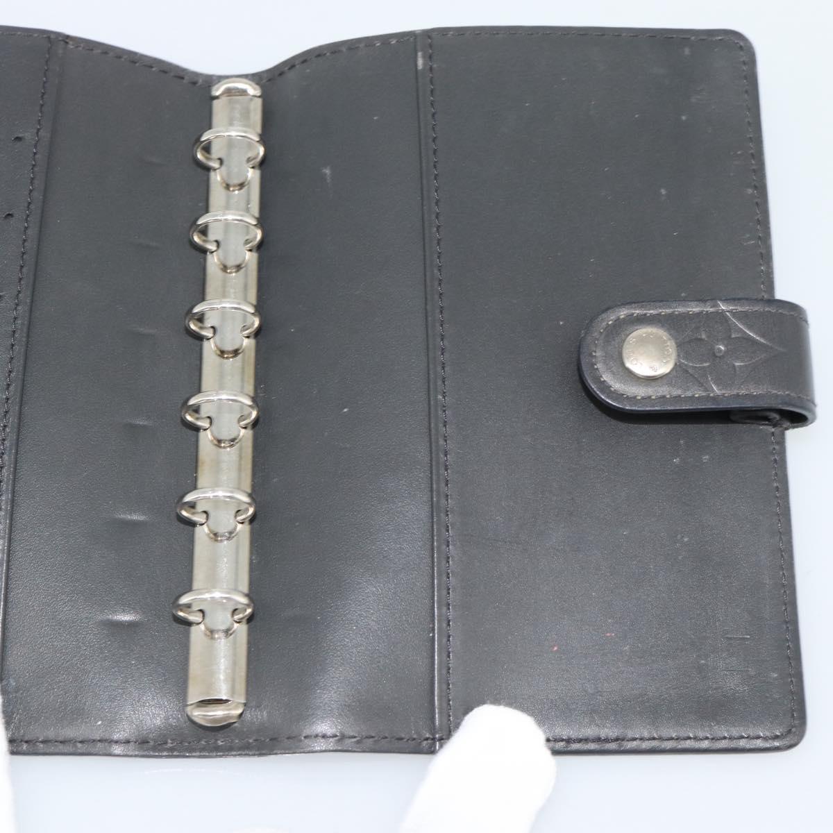 LOUIS VUITTON Monogram Mat Agenda PM Planner Cover Black R20932 LV Auth 186063A