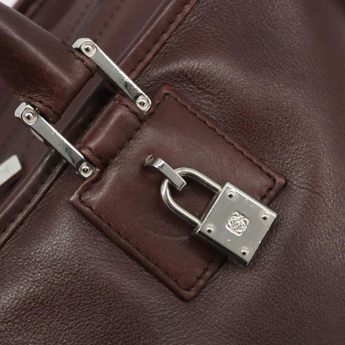 LOEWE Amazona 36 Hand Bag Leather Brown Silver Auth 186080V