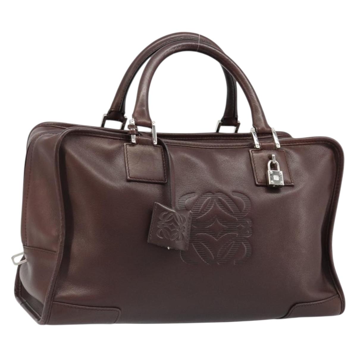 LOEWE Amazona 36 Hand Bag Leather Brown Silver Auth 186080V