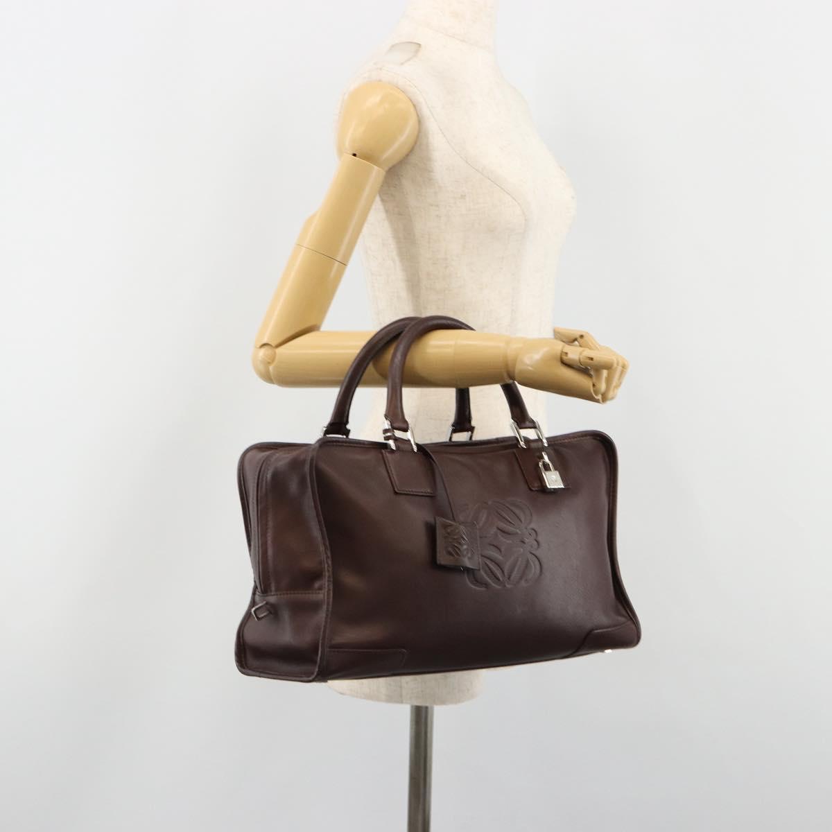 LOEWE Amazona 36 Hand Bag Leather Brown Silver Auth 186080V