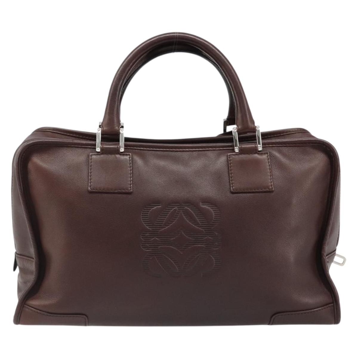 LOEWE Amazona 36 Hand Bag Leather Brown Silver Auth 186080V