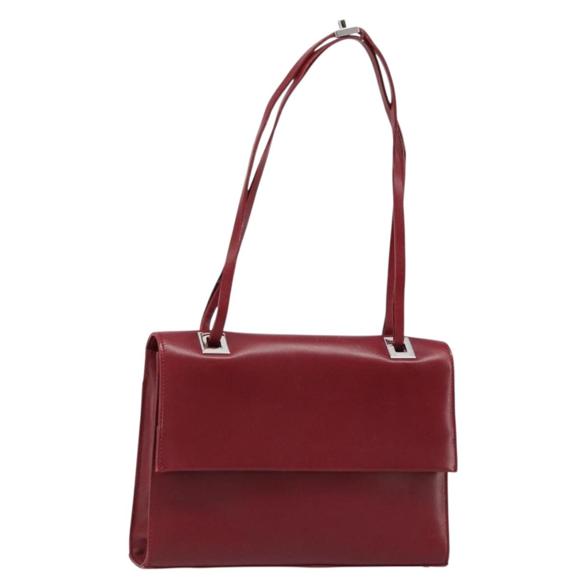 GUCCI Hand Bag Leather Red Silver Auth 186083