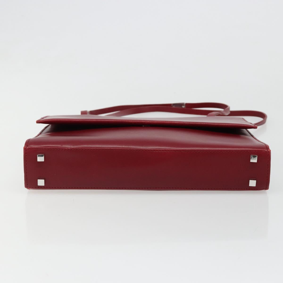 GUCCI Hand Bag Leather Red Silver Auth 186083