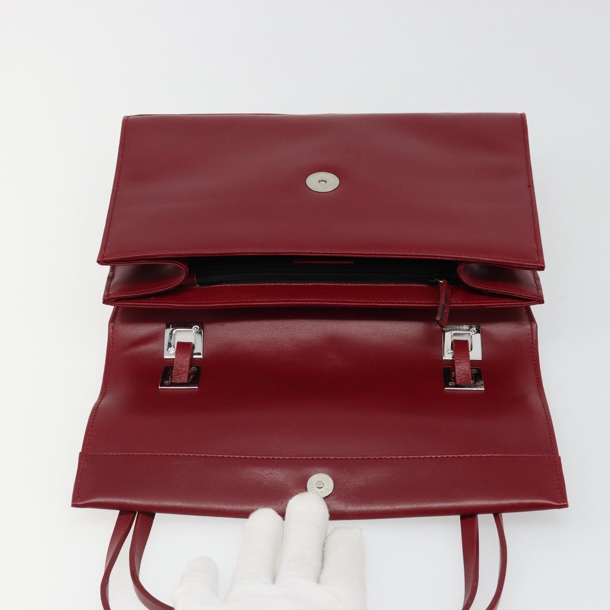 GUCCI Hand Bag Leather Red Silver Auth 186083
