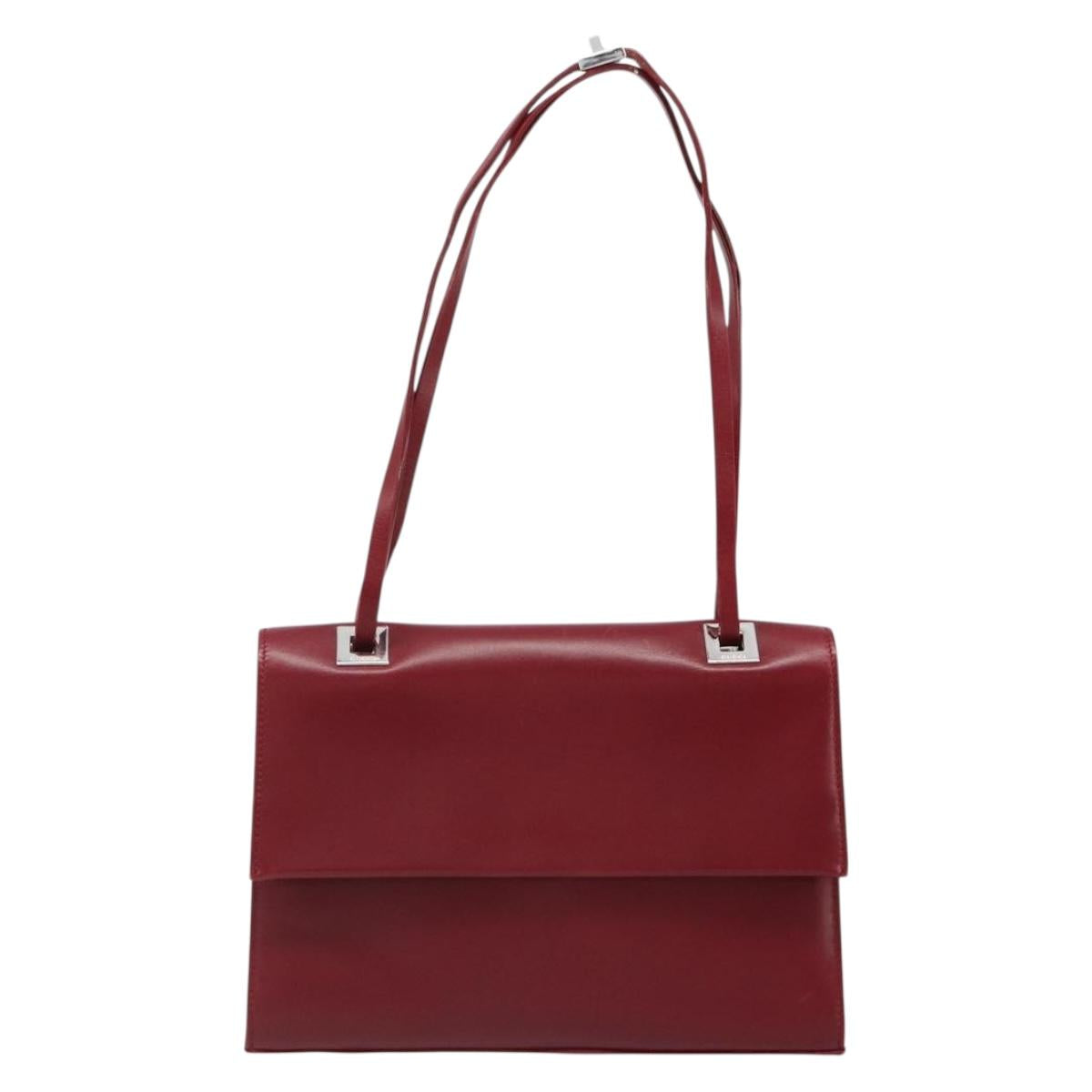 GUCCI Hand Bag Leather Red Silver Auth 186083