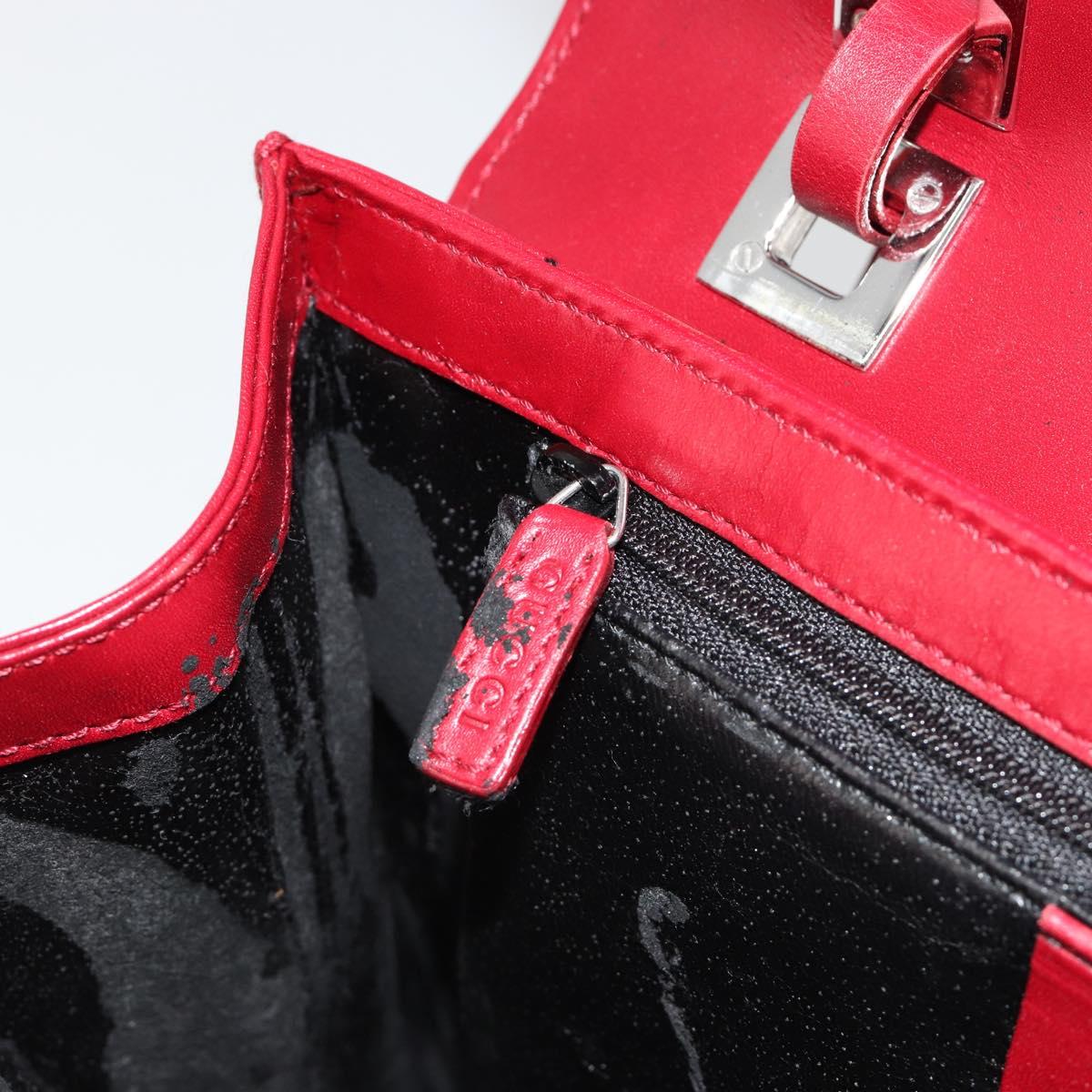 GUCCI Hand Bag Leather Red Silver Auth 186083