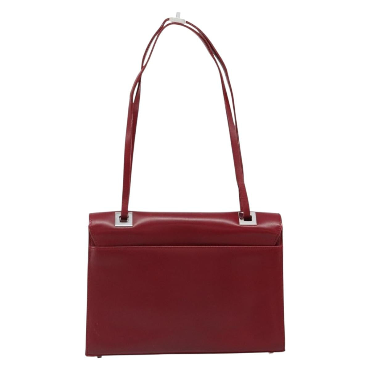 GUCCI Hand Bag Leather Red Silver Auth 186083