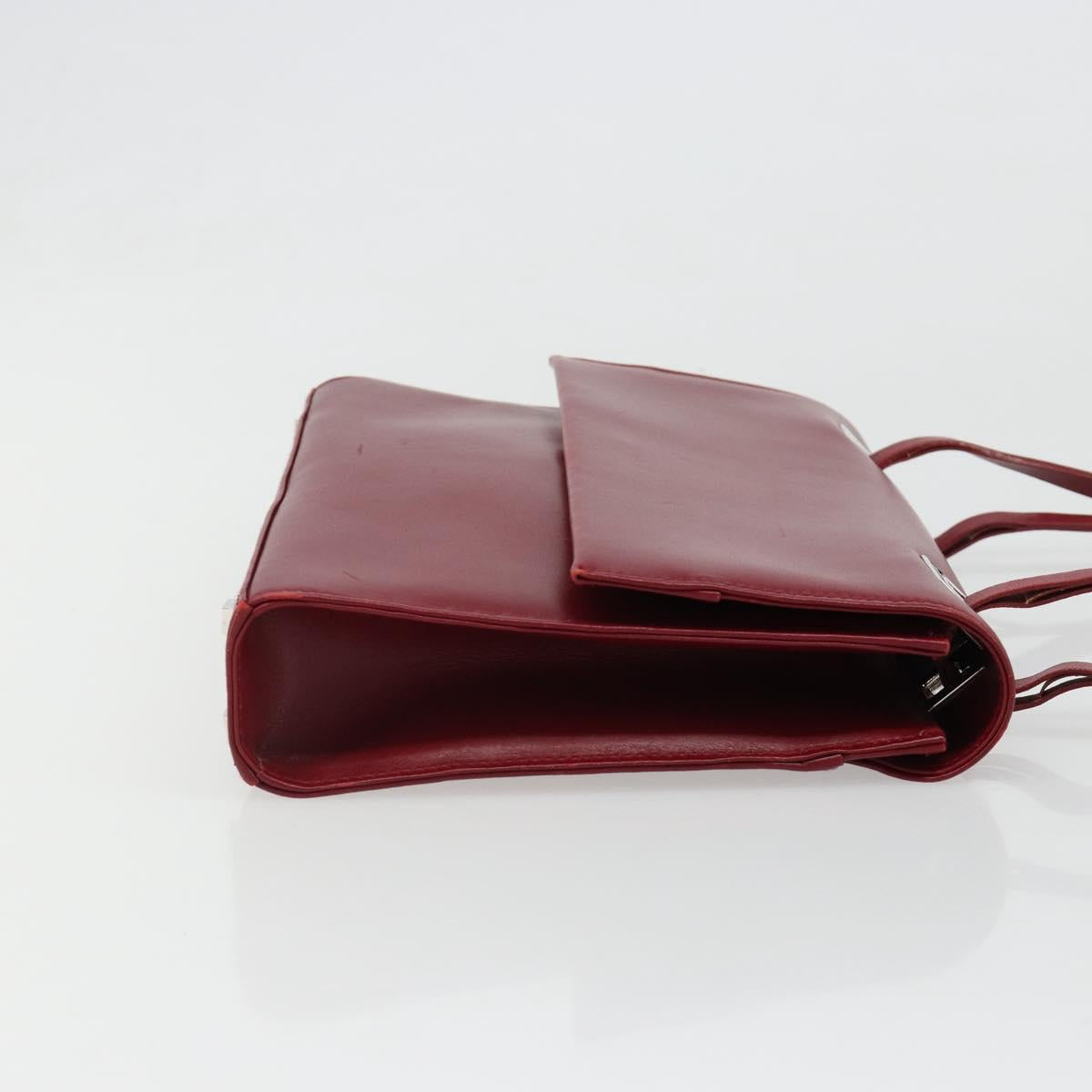 GUCCI Hand Bag Leather Red Silver Auth 186083