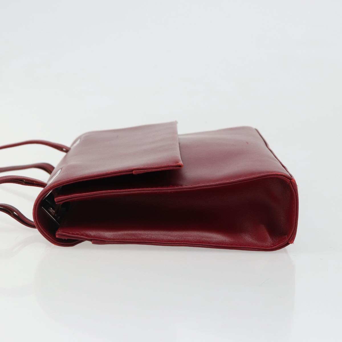 GUCCI Hand Bag Leather Red Silver Auth 186083
