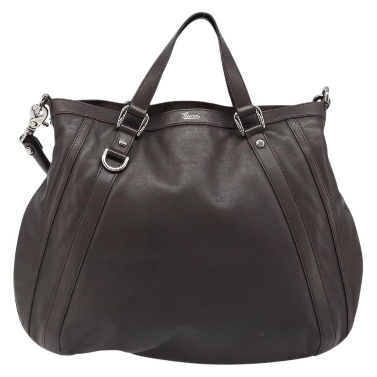 GUCCI Hand Bag Leather 2way Outlet Brown Silver 268641 Auth 186084A