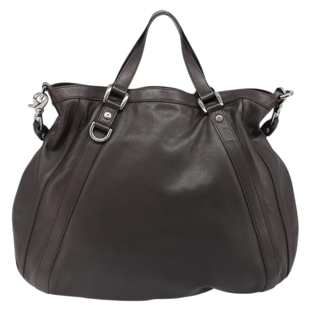 GUCCI Hand Bag Leather 2way Outlet Brown Silver 268641 Auth 186084A