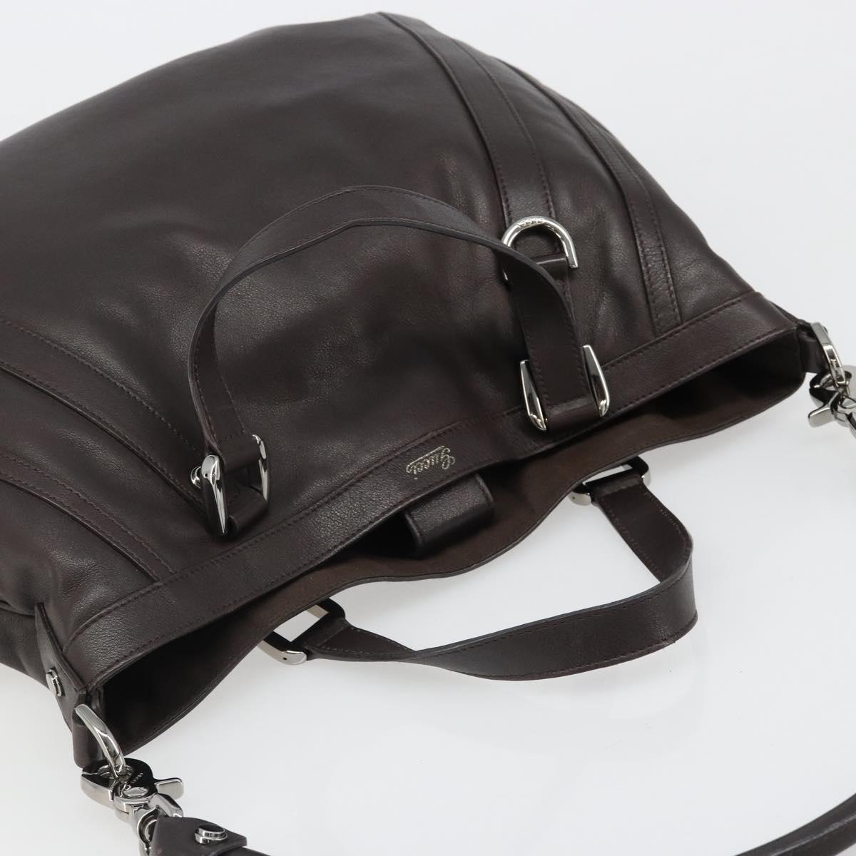 GUCCI Hand Bag Leather 2way Outlet Brown Silver 268641 Auth 186084A