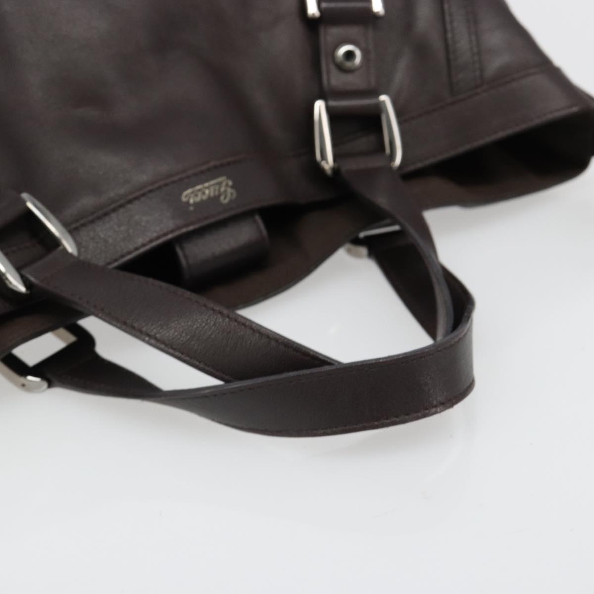 GUCCI Hand Bag Leather 2way Outlet Brown Silver 268641 Auth 186084A